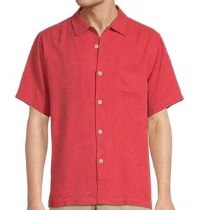 Tommy Bahama Men's Hawaiian Button Shirt XL 100% Silk Tropical Pink Original Fit